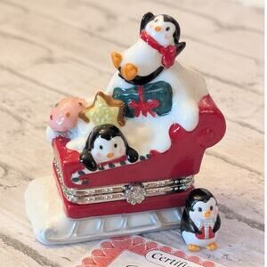 Sled it Snow Porcelain Trinket Penguins Holiday Collection